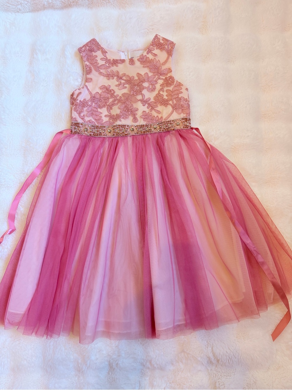 Rare Editions Pink & Rose Floral Lace Tulle Party Dress